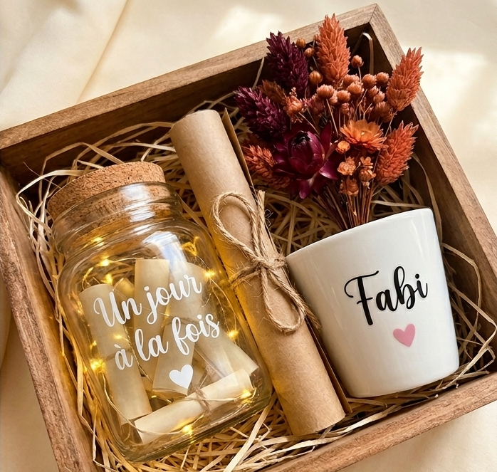 Coffret cadeau personnalisé en bois rustique