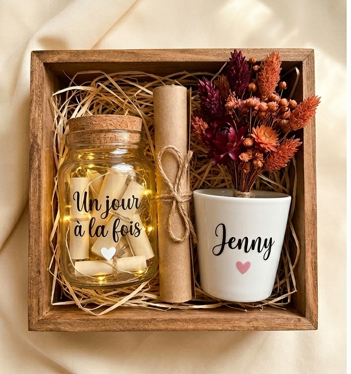 Coffret cadeau personnalisé en bois rustique
